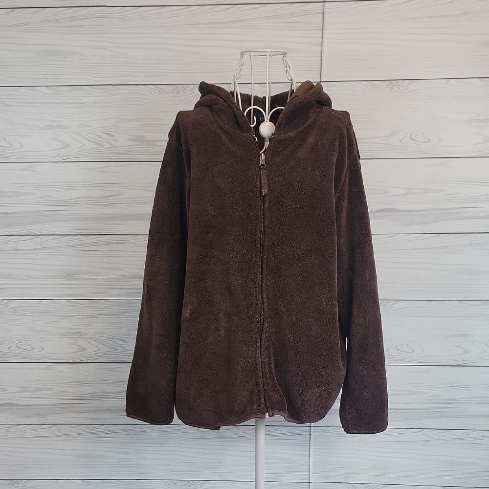 Basic Editions Brown Fleece Zip-Up Hoodie Womens Size L